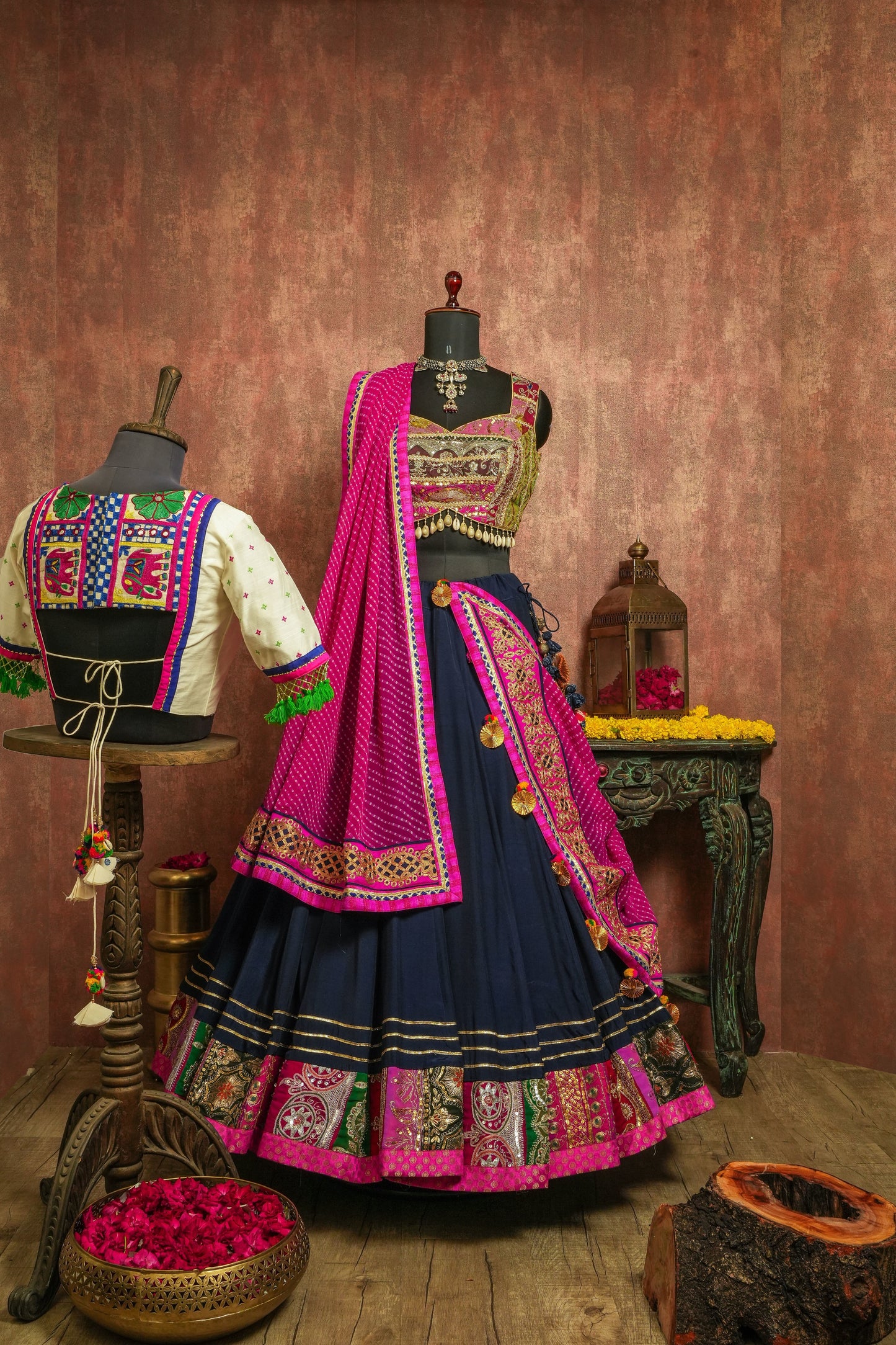 Pink & Navy Vintage Lehenga Choli