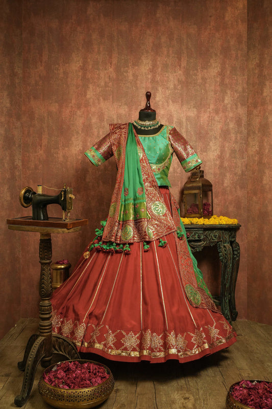 Red & Green Vintage Lehenga Choli