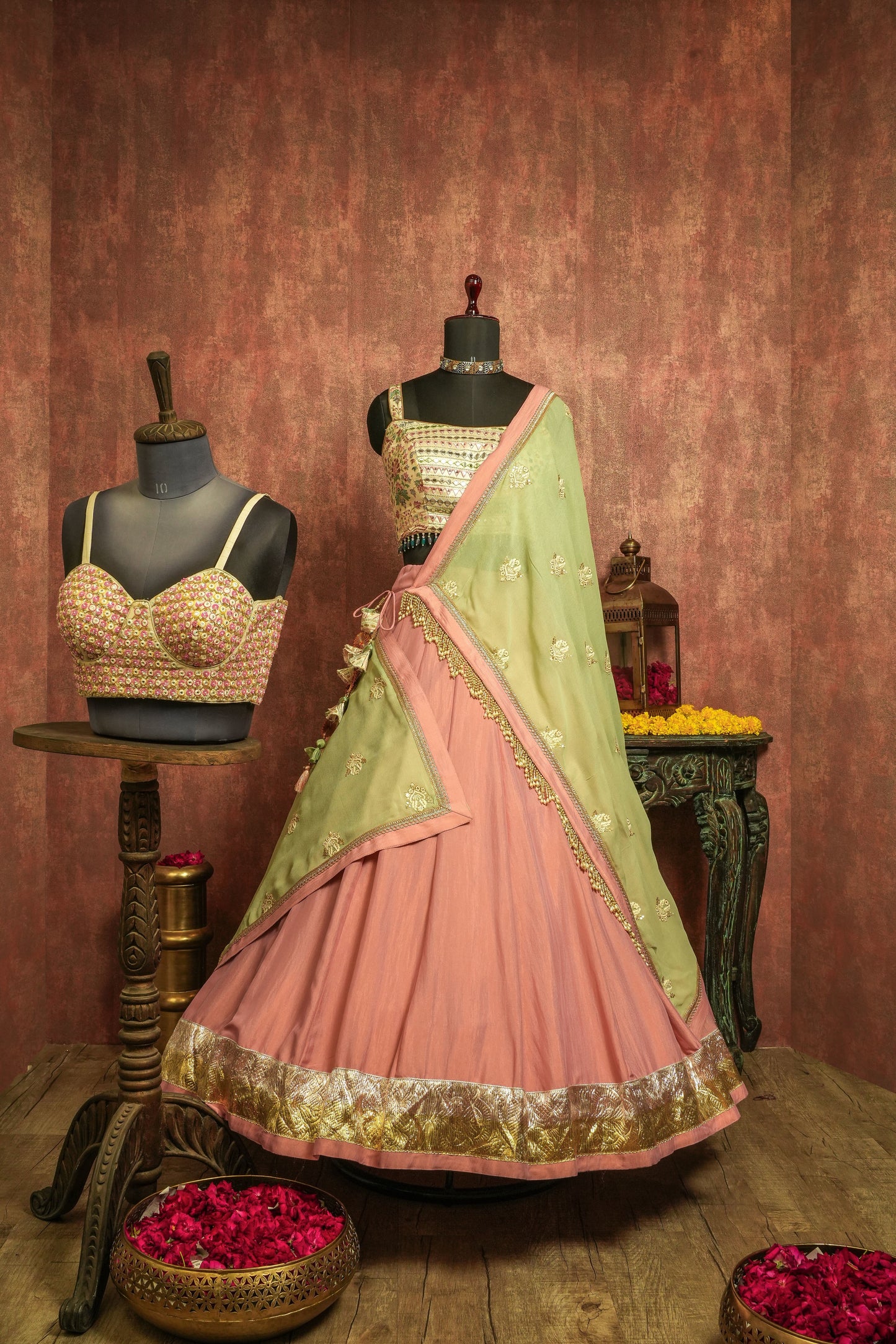 Pink & Green Shimmer Lehenga Choli