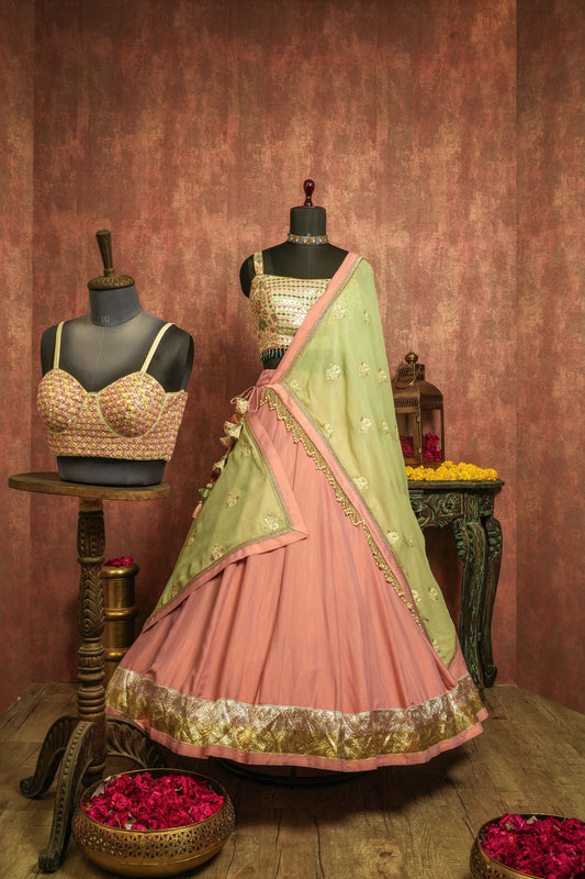 Pink & Green Shimmer Lehenga Choli