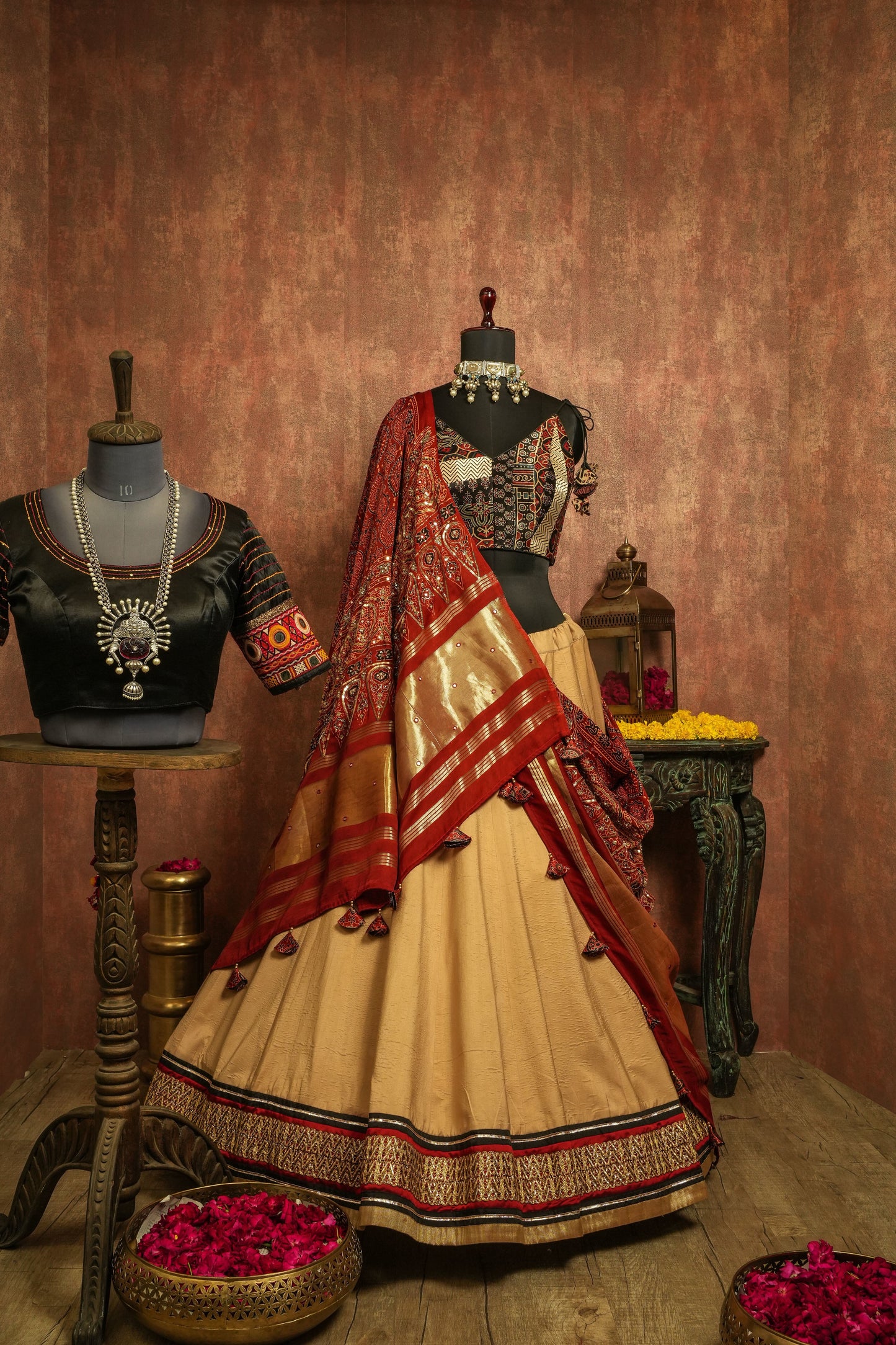 Red & Black Vintage Patchwork Lehenga Choli