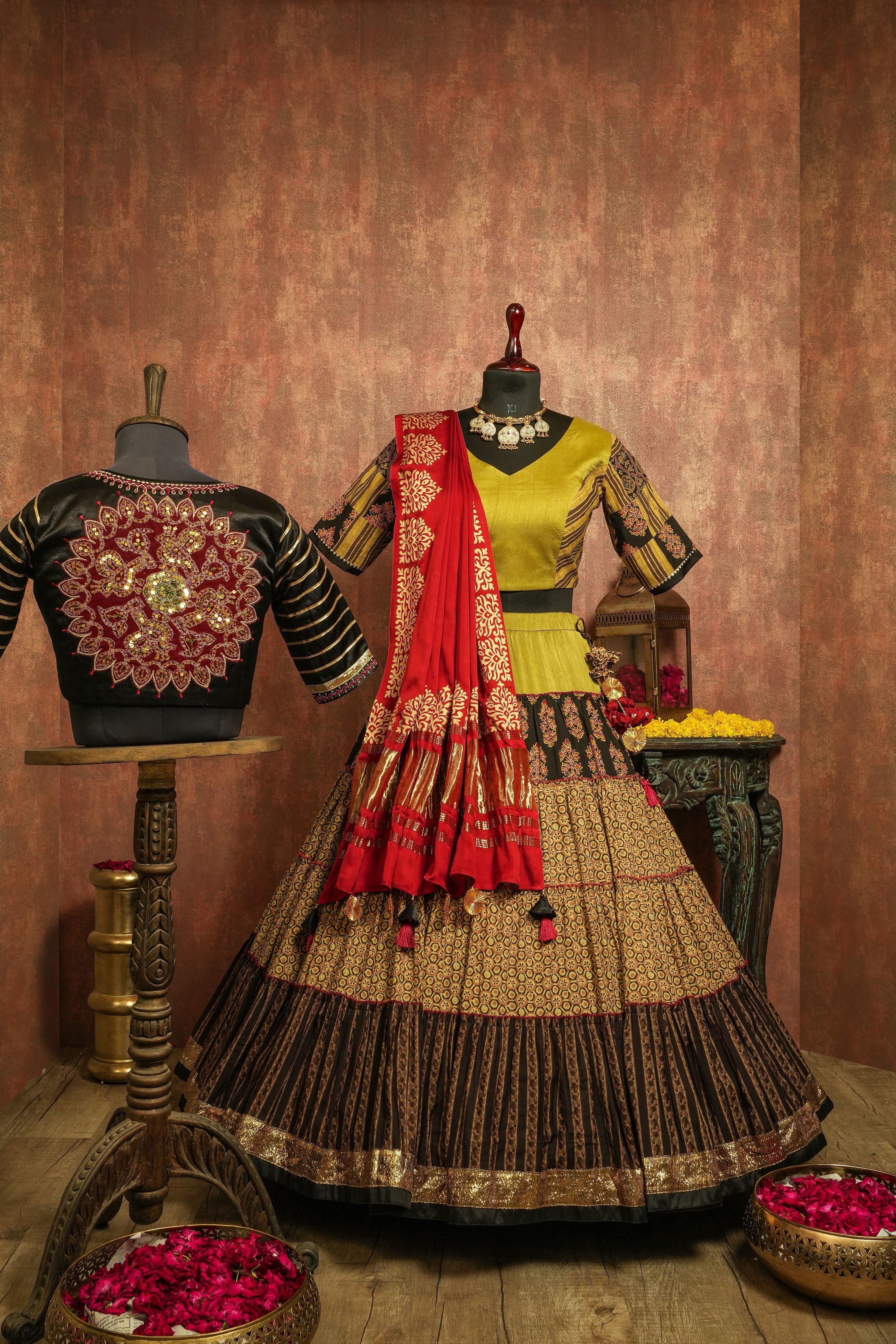 Upcycled patchwork lehenga in shades of yellow made with remnants of  heritage fabrics like silks, cottons, prints. - Priyanka Raajiv - 4008838