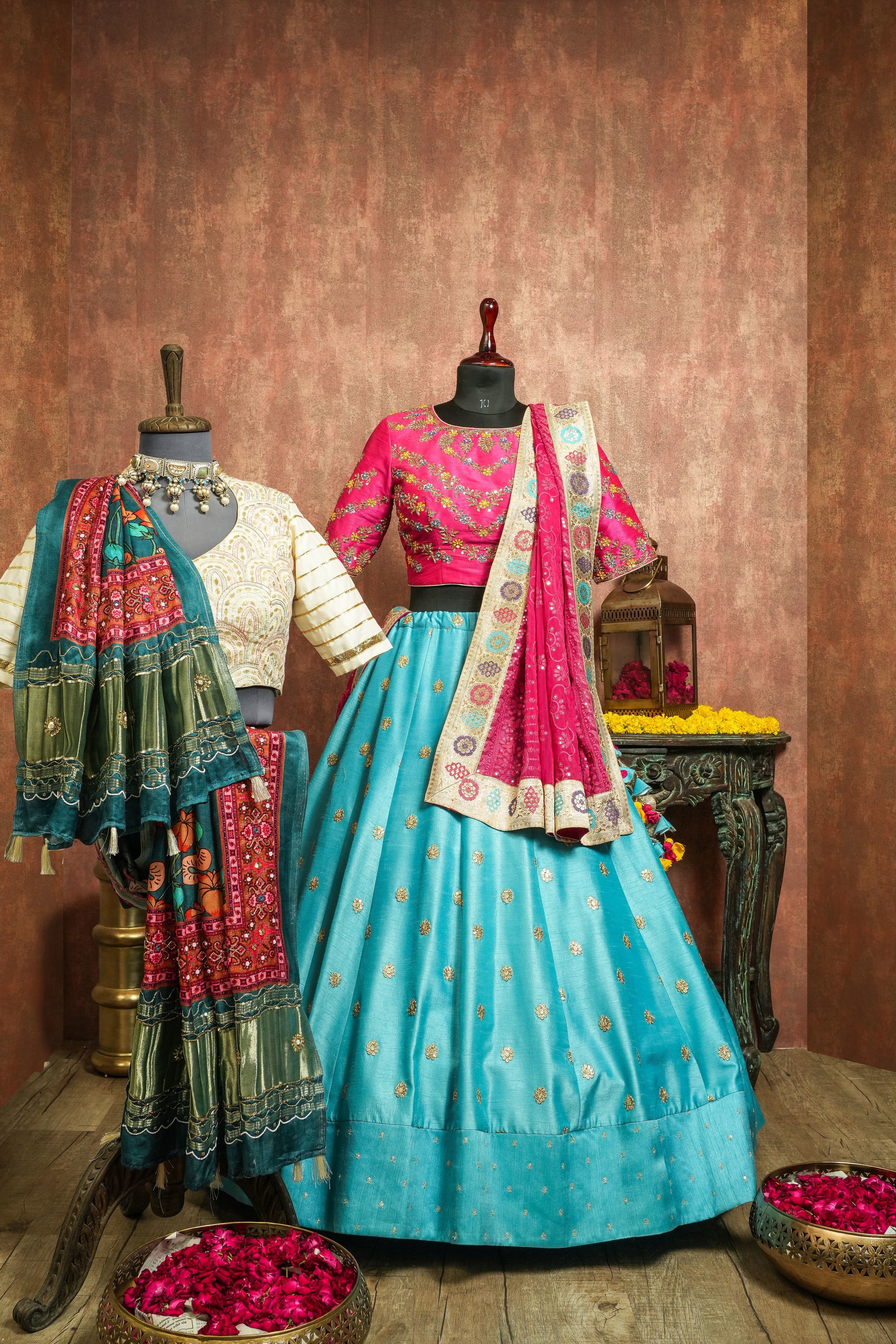 Buy Hot Pink Cape With Dark Blue Lehenga Choli by FAYON KIDS at Ogaan  Market Online Shopping Site